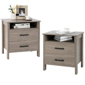 Tangkula 2PCS Nightstand End Table Sofa Bed Side Table w/ 2 Drawers Cable Hole Oak - 1 of 4