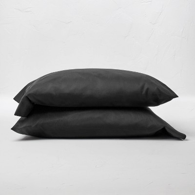 Standard 500 Thread Count Washed Supima Sateen Solid Pillowcase Set Washed Black - Casaluna™