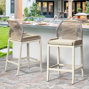 Arceso Outdoor Bar Stools, Rattan Outdoor Counter Height Bar Stools Set of 2, 26.5" H Woven Rope Patio Bar Chairs with Aluminum Legs for Kitchen - 1 of 4