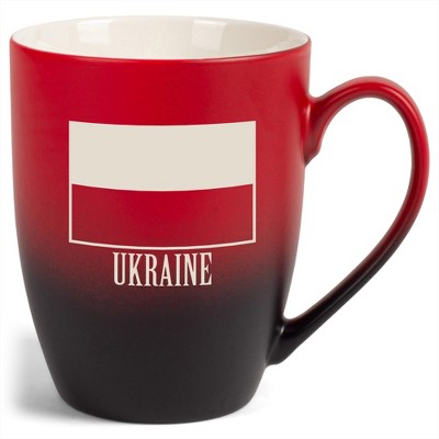 Elanze Designs Ukraine Ukrainian Flag 12 Ounce Ceramic Laser-Etched Engraved Drinkware Mug, Red and Black Ombre