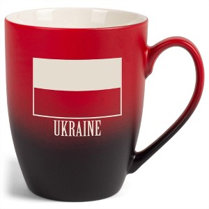 Elanze Designs Ukraine Ukrainian Flag 12 Ounce Ceramic Laser-Etched Engraved Drinkware Mug, Red and Black Ombre - 1 of 4