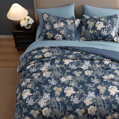 Der Rose BALHAM TRADE-Queen Comforter Set 7 Pieces Floral Antique Blue for All Seasons, Bed in a Bag Queen Rain Washed-Queen 90"x90" — фото 8