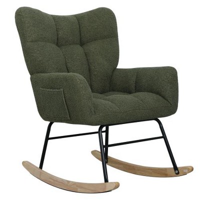 NicBex Velvet Glider Rocking Chair, Upholstered Nursery Rocking Chairs with High Backrest,Modern Rocking Chair,Nursing Chair for Bedroom