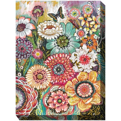 Cottage Garden West of The Wind Petal Party Colorful 30 x 40 Inch Waterproof Gallery Wrapped Canvas, Outdoor Garden, Yard, Patio All Weather Hanging