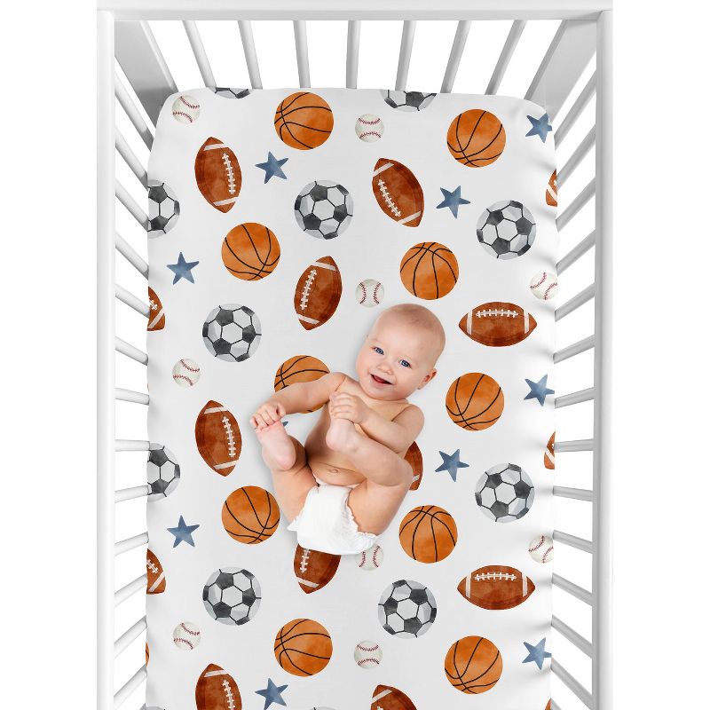 Sweet Jojo Designs Boy Baby Fitted Crib Sheet Watercolor Sports Theme Multicolor, 5 of 8