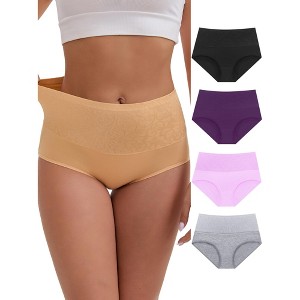INSPIRE CHIC Women's High-Waisted Tummy Control Butt Lifting Postpartum Briefs 5 Packs - 1 of 4