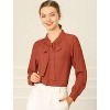 Allegra K Women's Work Office Long Sleeve Button Decor Elegant Bow Tie Neck Blouse - 2 of 4