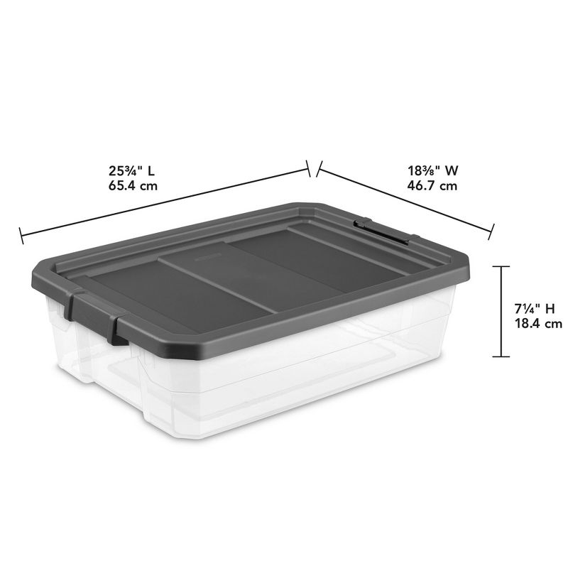 Sterilite 40 Quart Clear Plastic Modular Stacker Storage Bin Tote Containers with Latching Lids and Textured Sure-Grip Surfaces, Flat Gray, 4 of 7