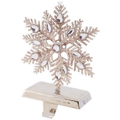 Melrose 8.75" Luxury Lodge Elegant Silver Glitter Encrusted Snowflake Christmas Stocking Holder