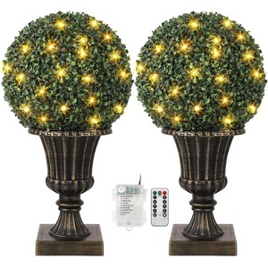 Acekool LED Boxwood Topiary Ball, 40 Lights, UV Resistant, Waterproof, Remote, Pot Base, Easy Assembly for Porch, Balcony, Garden, 2ps - 1 of 4