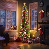 HOMDOX 6ft Pre-Lit Pencil Artificial Christmas Tree with 250 Multicolor LED Lights - Slim Spruce Green, Easy Assembly, Hinged Branches & Metal Stand - 2 of 4