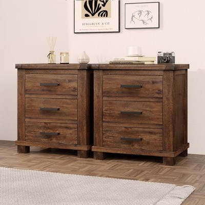 NicBex Rustic Nightstand with 3 Drawers,Reclaimed Solid Wood Farmhouse Nightstand for Bedroom,Living Room