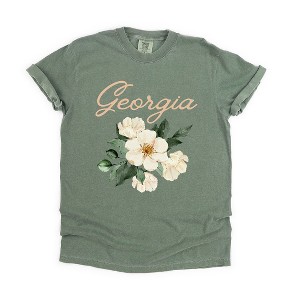 Simply Sage Market Women's Georgia Flower Colorful Short Sleeve Garment Dyed Tee - 1 of 2