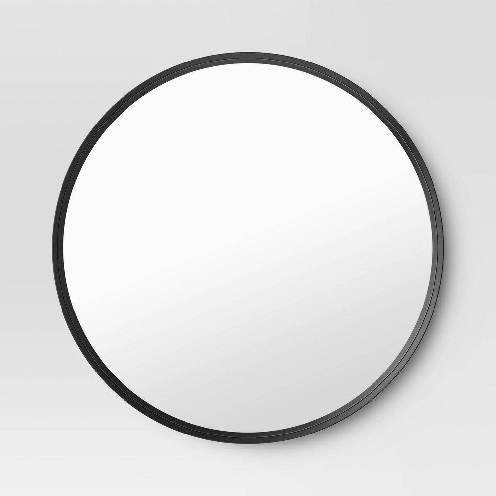 30" Flush Mount Round Decorative Wall Mirror Black - Threshold™: Modern Powder-Coated Frame, Wall-Mounted