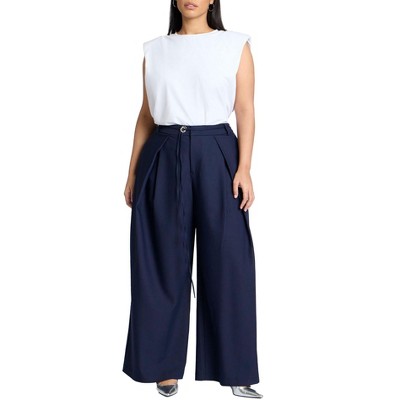ELOQUII Women's Plus Size Pleat Detail Trouser With Long Belt
