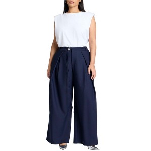 ELOQUII Women's Plus Size Pleat Detail Trouser With Long Belt - 1 of 4