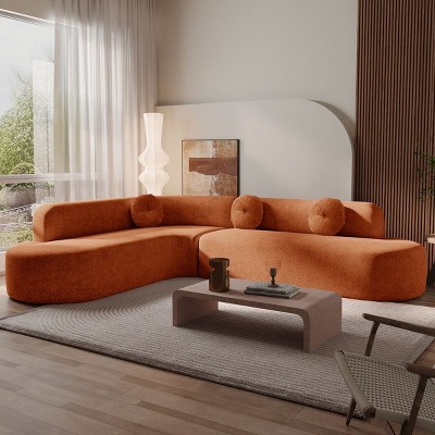 122'' Fabric Upholstery Sectional Sofa,4 Seat Cozy Corner Sofa for Living Room,Curved High Resilience Foam Oversized Sectional Couch-Coolbibila