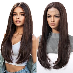 Jessie's Wig Straight Wig Heat Resistant Middle Length Synthetic Hair 13x3.5 Lace Wigs Brown Color 22 Inch 1 Pc/Pack - 1 of 4