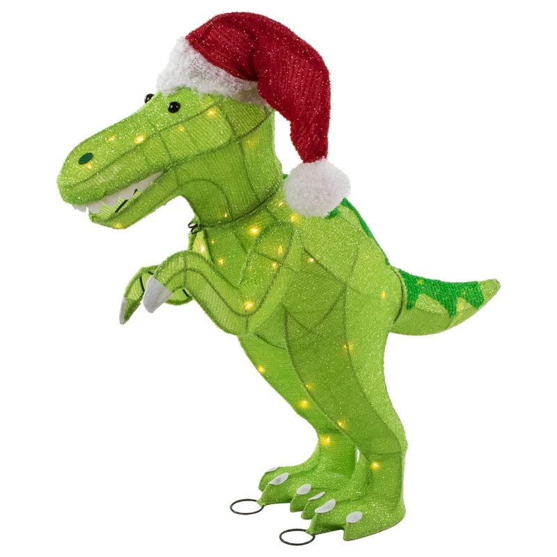 Northlight 30" LED Lighted Tinsel Santa T-Rex Dinosaur Outdoor Christmas Decoration, 3 of 7