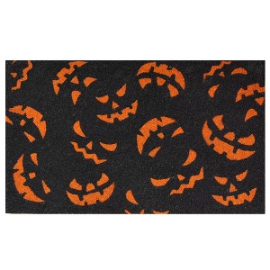 HomeRoots 17" X 29" Black and Orange Coir Jackolantern Outdoor Halloween Door Mat - 1 of 3
