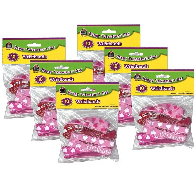 Teacher Created Resources Happy Valentine's Day Wristbands Assorted Colors  10 Per Pack 6 Packs