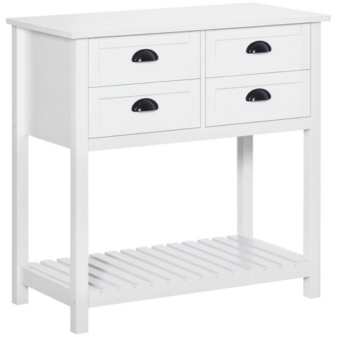 Homcom Sideboard Buffet Cabinet, Storage Serving Console Table with 4 Drawers and Slatted Bottom Shelf for Kitchen, Living Room, White