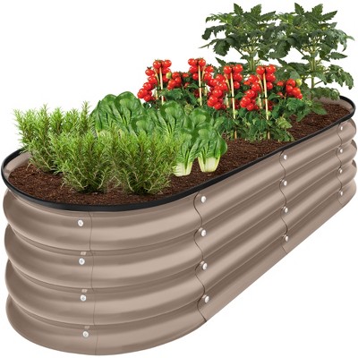 Best Choice Products 4x2x1ft Outdoor Raised Metal Oval Garden Bed, Planter Box for Vegetables, Flowers - Taupe