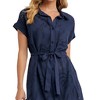 Knit & Lounge Women’s Embroidered Eyelet Shirt Dress Removable Waist Tie Short Sleeves Button Front Midi Scallop Hem - 2 of 4
