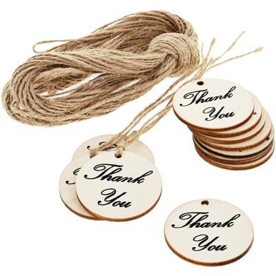 Photo 1 of 100-Pack Thank You for Celebrating with Us - Wood Tags with Twine for Wedding and Baby Shower Party Favors, 1.5 inches