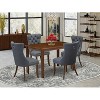 5-Piece Antique Walnut Finish Solid Wood Top - Rectangular Upholstered Dining Room Set - Seats 4 - 2 of 4