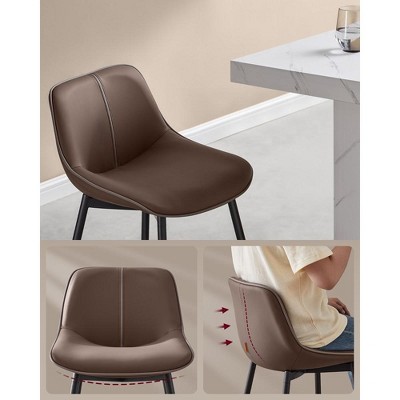 Set of 2 Brown Faux Leather and Metal Swivel Bar Stools