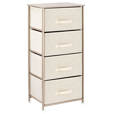 mDesign Tall Storage Dresser, Steel Frame, 4 Fabric Drawers - Cream/Gold