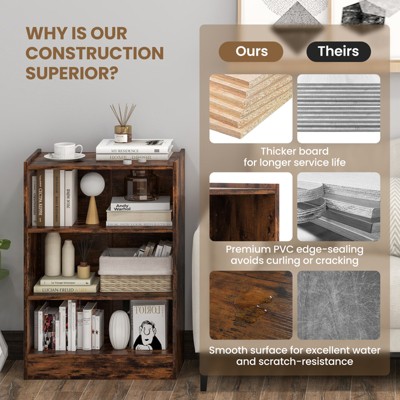 Rustic Brown 3-Tier Adjustable Wood Bookcase
