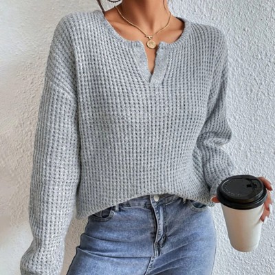 Womens Sweater V Neck Long Sleeve Pullover Knit Sweater