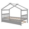 Garvee Full Size House Bed with Twin Trundle, Wooden Full House Bed with Headboard Roof Bedroom Furniture for Boys Girls (Mattress Not Included) Gray - 4 of 4
