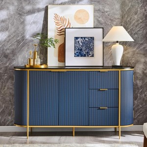 SinCiDo Sideboard Buffet Servers with 4 Doors & 3 Drawers, 60″W Luxury Fluted Kitchen Storage Cabinet with Faux Marble Tabletop - 1 of 4