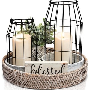 Rustic Farmhouse Lantern Decor Set of 2 - Stylish Decorative Lanterns for Your Living Room, Fireplace Mantle or Kitchen Dining Table - Modern Beauty - 1 of 4