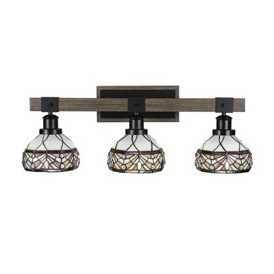 Toltec Lighting Tacoma 3 - Light Vanity in  Black/Painted Wood with 7" Royal Merlot Art Glass Shade