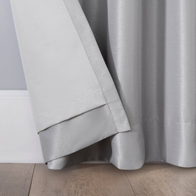 Chrome Gray Faux Silk Blackout Back Tab Curtain Panel
