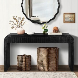 KIGFTSOD 59'' Vintage Crafted Entryway Table - Two Hidden Handle Drawers, Farmhouse Console for Entrance, Dining, Living Room & Hallway, Black - 1 of 4