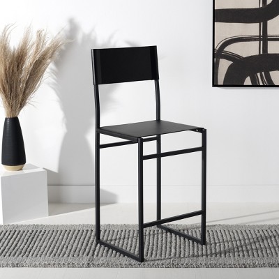 Layne Black Leather and Metal Minimalist Counter Stool