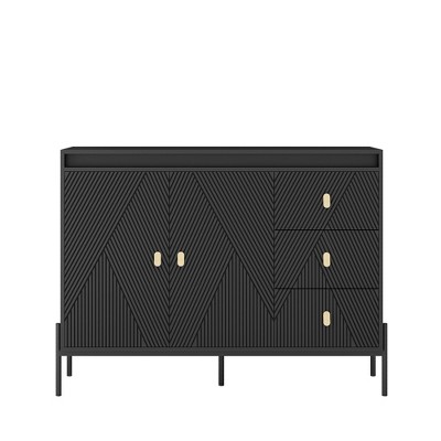 TIRAMISUBEST Black Modern Buffet Sideboard Cabinet - Mobile Storage for Dining & Living Rooms