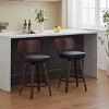 Mid Century Swivel Bar Stools Set of 2,Upholstered Faux Leather Counter Height Barstools with Walnut Back Bentwood Legs for Kitchen Island-Tanpinhause - 3 of 4
