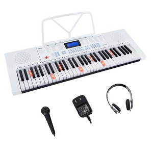Costway 61-Key Electronic Keyboard Piano with 350 Rhythms 350 Timbres 50 Demo Songs Pink/White - 1 of 4