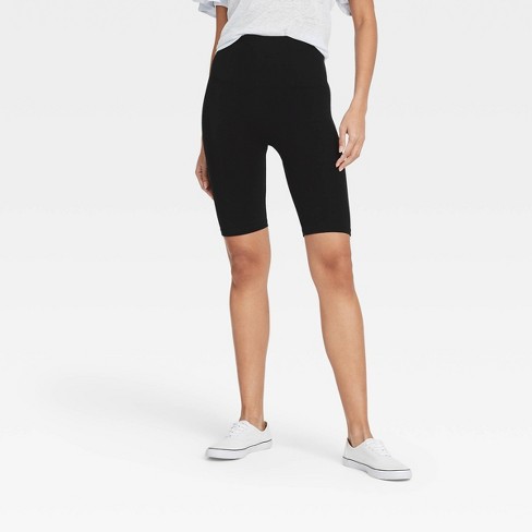 Women's High-waist Cotton Blend Seamless 7 Inseam Bike Shorts - A