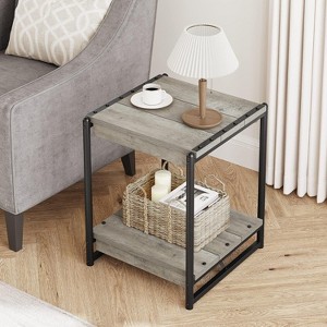 Acekool Modern Industrial End Table with Storage Shelves, Wood & Metal Side Table for Living Room & Bedroom - 1 of 4