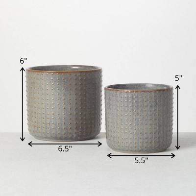 Gray Ceramic Patterned Planters Set for Indoor/Outdoor Use