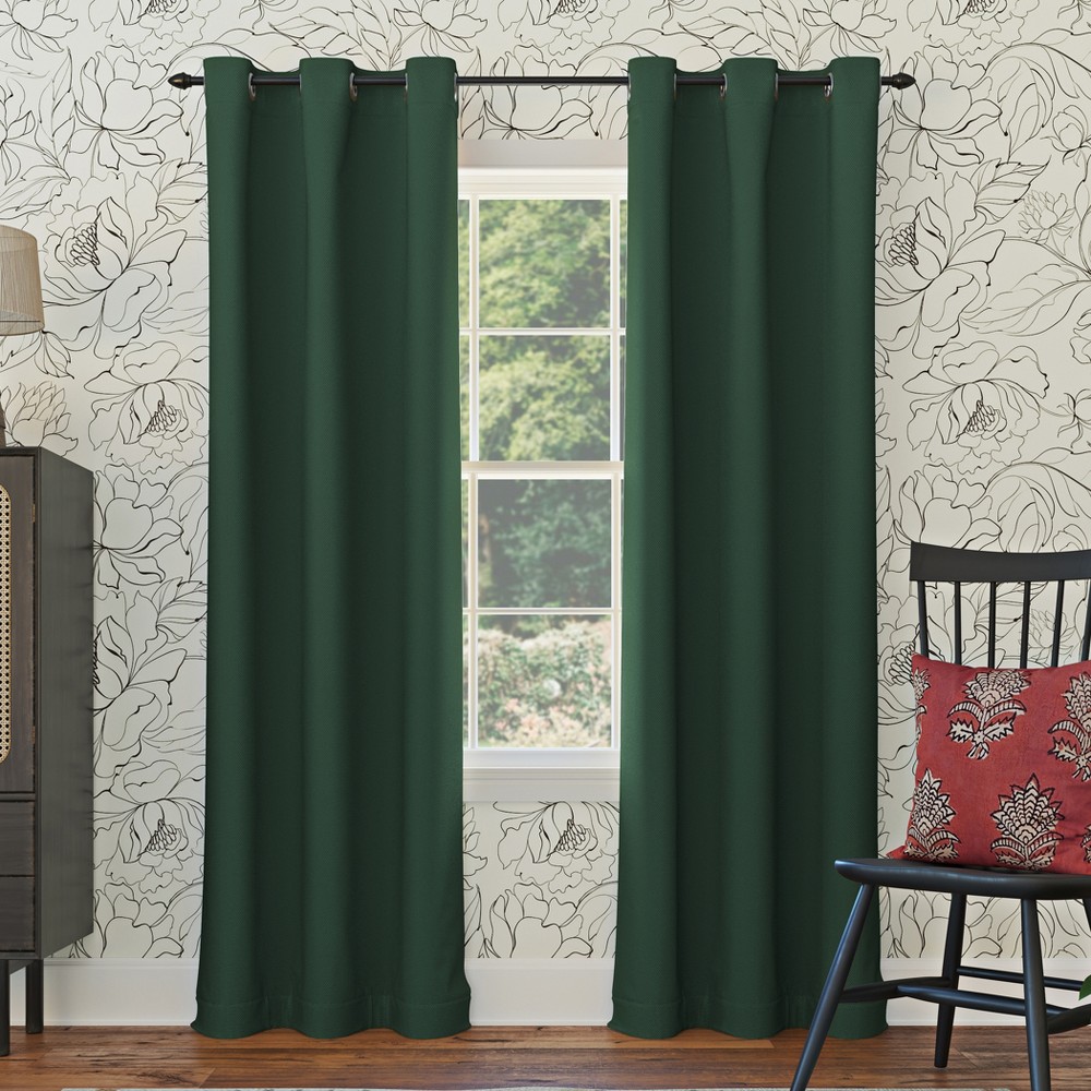 Photos - Curtain Rod / Track 40"x63" Sun Zero Blackout Kenneth Energy Saving Grommet Curtain Panel Evergreen: Modern Thermal Insulated Noise Reduction