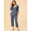 Allegra K Women’s Soft V Neck 3/4 Sleeves Lace Insert Two-Piece Pajama Sets - 3 of 4