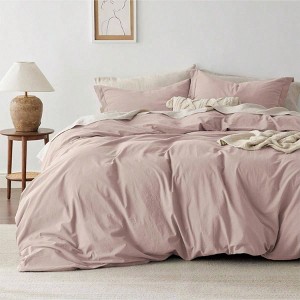 100 Washed Cotton Duvet Cover Queen, Petal Pink, GentleSoft, Minimalist, All Seasons - 1 of 4